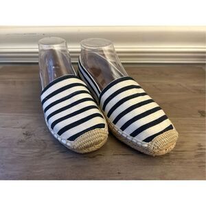 Vionic Valeri Espadrille Flat Shoes Women's 7 Navy White Textile Slip On EUC Bea